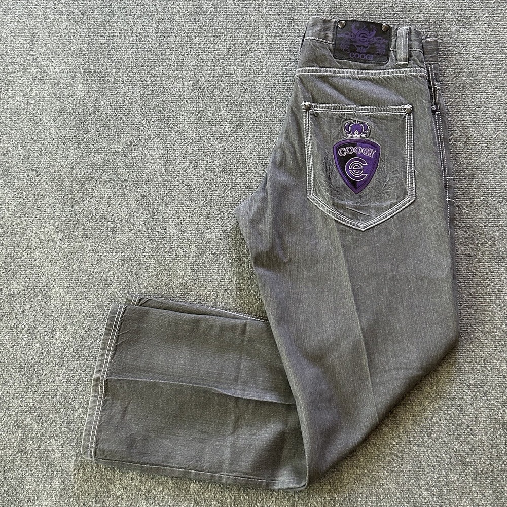 Coogi‎ Jean Men 34 X 34 Grey Wash Denim VTG Y2K Baggy Purple Crown Charcoal